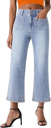 Cropped Jeans for Women High Waisted Womens Cropped Wide Leg Jeans Trendy Stretchy Crop Flared Denim Pants
