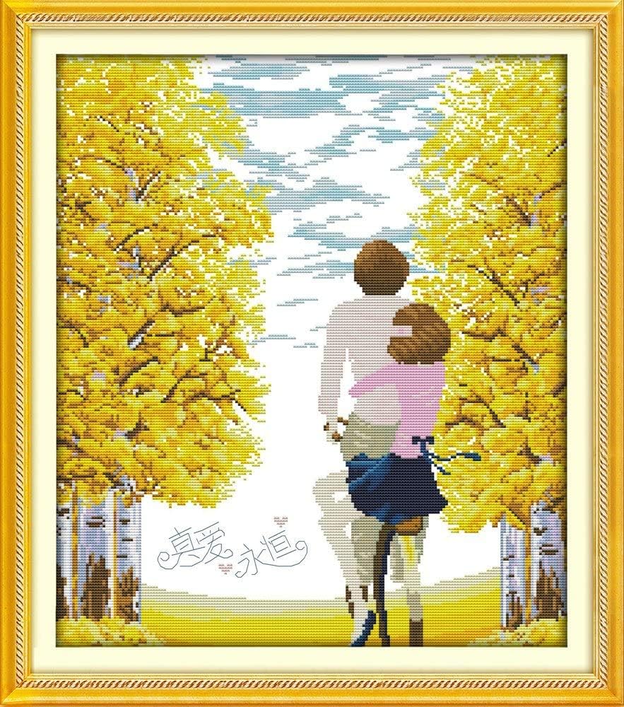 Happy Forever Cross Stitch Kits 11CT Stamped Patterns, DIY Preprinted Embroidery kit for Beginner, Dream Girl (RA307 Girl with Blue Rose, Size 18''x23'')