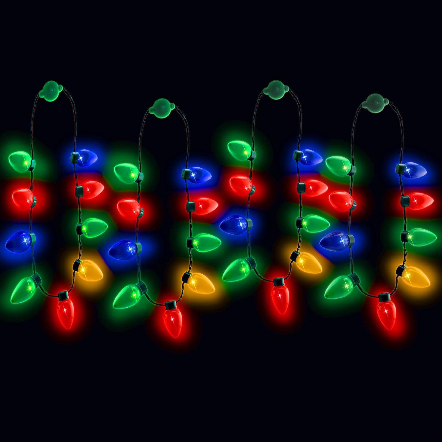 Windy City Novelties 4 Pack LED Light Up Christmas Bulb Necklace Party Favors