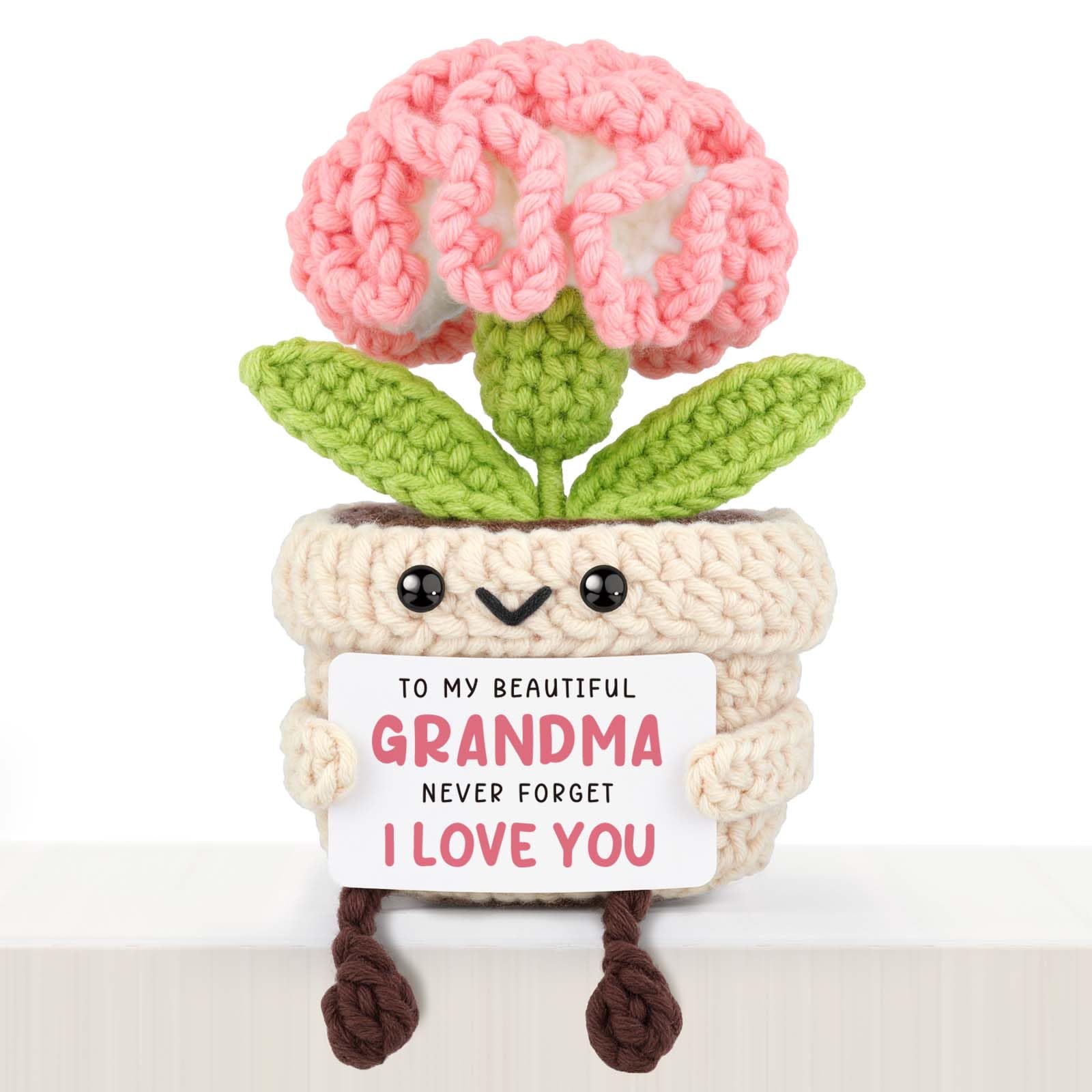 Giftasy Grandma Gifts, Grandma Birthday Gifts - Handmade Crochet Cute Carnation, Presents for Grandma from Grandchildren for Mother's Day, Christmas, Birthday