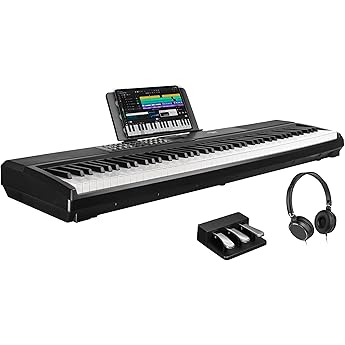 LINE SDP-120 88 مفتاح بيانو مرجح مع دواسة مستدامة، بيانو رقمي ميكانيكي مطرقة، مكبرات صوت مدمجة 2 x 15 واط، فول