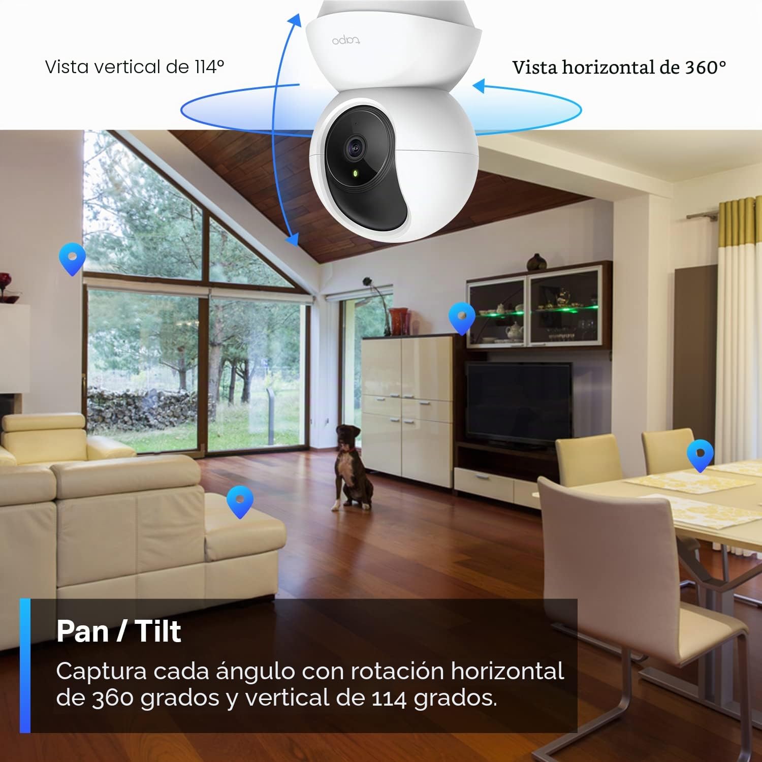 Tapo TP-Link - Cámara de Seguridad 2K con inclinación panorámica para Monitor de bebé, cámara de Perro con detección de Movimiento, Sirena de Audio de 2 vías, visión Nocturna, Almacenamiento en la