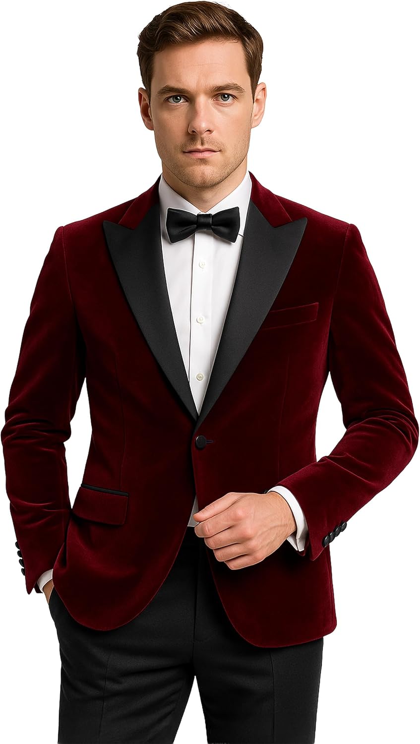 Men’s & Boys Velvet Blazer Satin Lapel Formal Wedding Father-Son Dinner Jacket