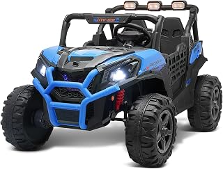 Blitzshark 24V 2 Seater Kids Ride on UTV Car 2WD/ 4WD Switchable Off-Road Electric Vehicle, with 800W Ultra Powerful Motors, 4.3 MPH Max Speed, 7AH Battery, Spring Suspension, 2.4G Remote, Music, Blue