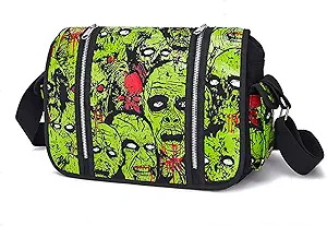 Gothic Canvas Backpack with Printed Skull - Green Tote Bag