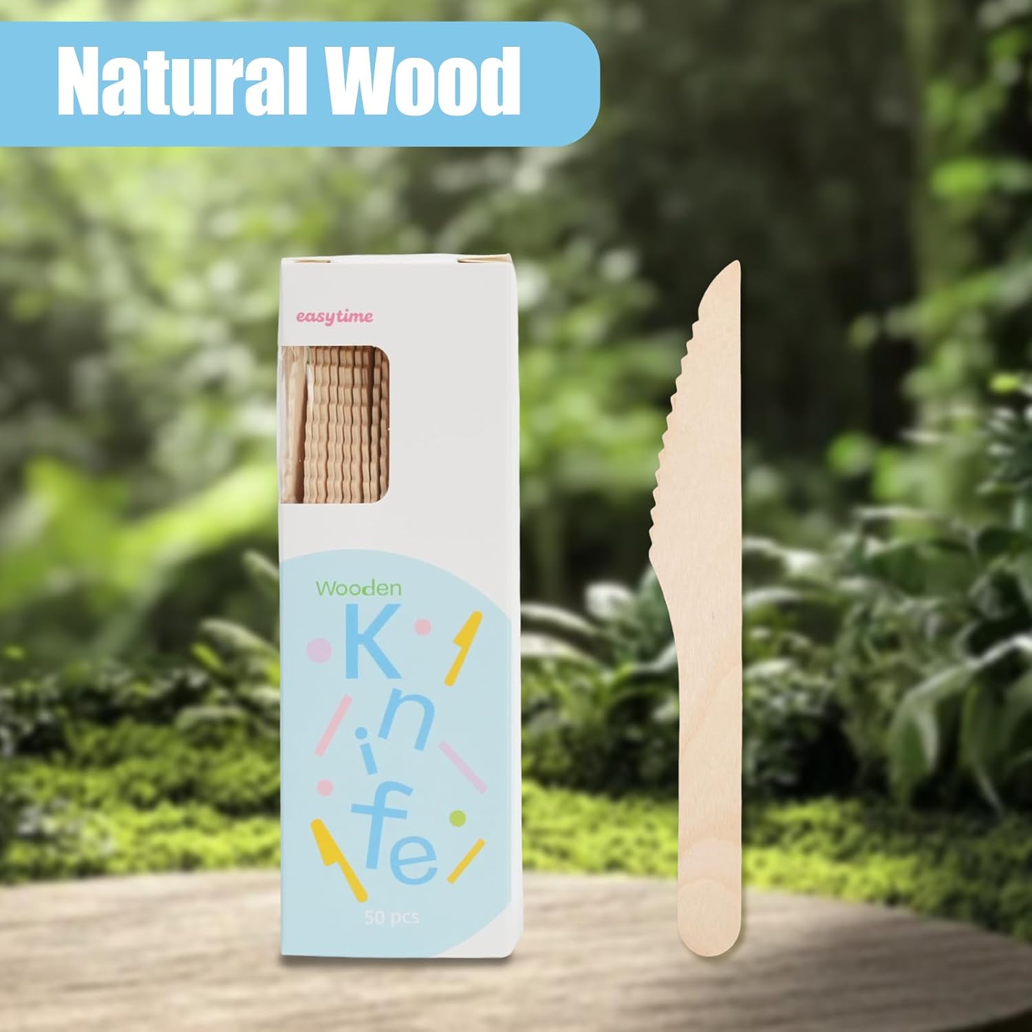 Disposable Wooden Knives, 150Pcs 6.5" Wooden Cutlery Knive Disposable Knives Compostable Utensils for Party, Camping, Traveling, Family Dinners, 3 Boxes of 50Pcs