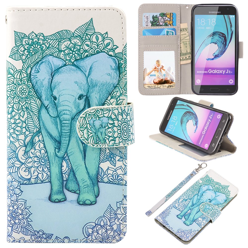Amazon Com Urspeedteklive J3 16 Case Galaxy J3 V Case Premium Pu Leather Wallet Case Cover W Strap Card Slots Flip Magnetic Closer Kickstand For Samsung Galaxy J3 16 Elephant Cell Phones