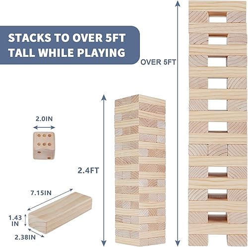 Miniatura 3 de Megwoz Juego gigante de torre de caída, 60 bloques apilables para interiores y exteriores, altura de construcción de 2.4 pies a 5 pies, incluye
