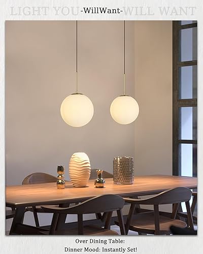 Miniatura 5 de Lámpara colgante de globo de 10 pulgadas, luces de techo colgantes modernas de mediados de siglo con cable de enchufe para comedor, dormitorio, isla