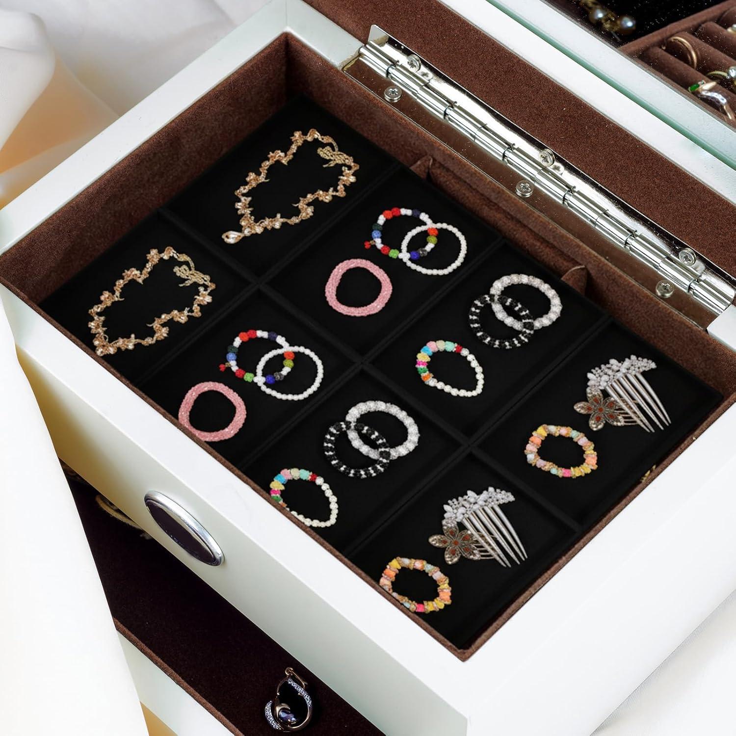 12 Pack Velvet Jewelry Trays,Stackable Jewelry Drawers 8.3x5x1inches Storage Trays for Display Beads Bracelets Necklaces Ring Earrings