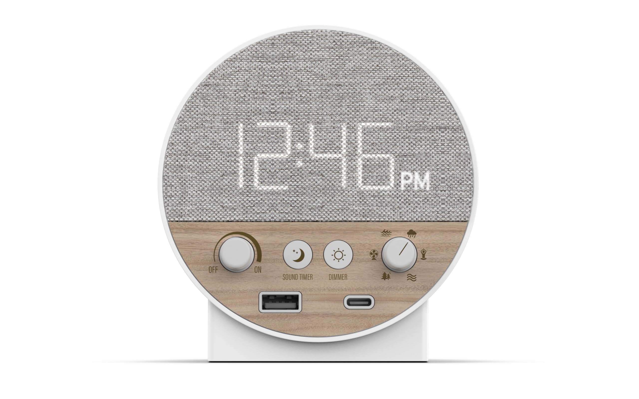 NONSTOP Station R Wellness Clock with Sound Machine, GentleWake Alarm, 6 Sleep Sounds, Dimmer, USB-C Charging, White (White)
