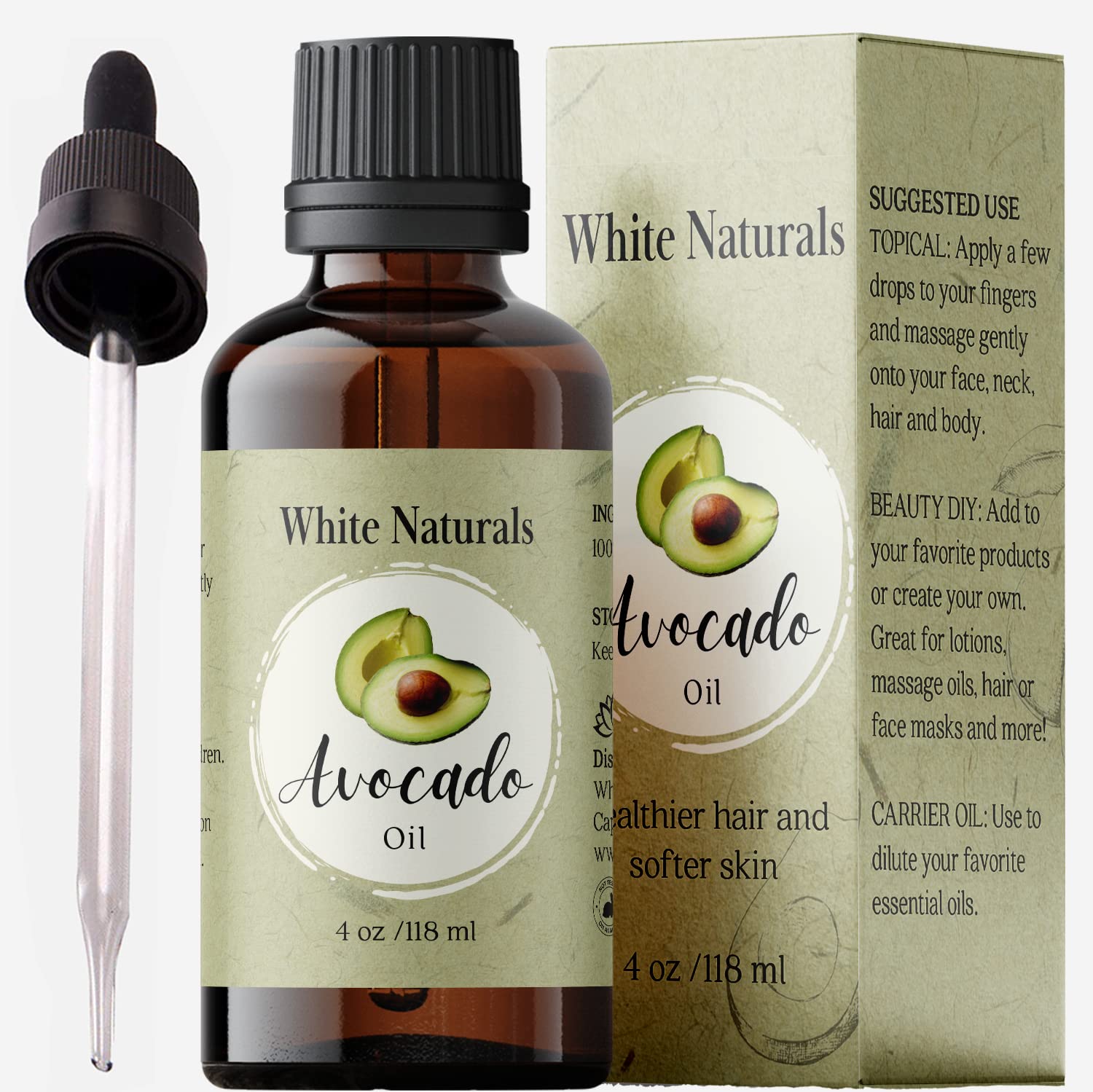 Organic Avocado Oil Unrefined Virgin, 100% Pure & Natural, Cold Pressed, Moisturizing for Skin Care, Massage, Hair Growth, and to Dilute Essential