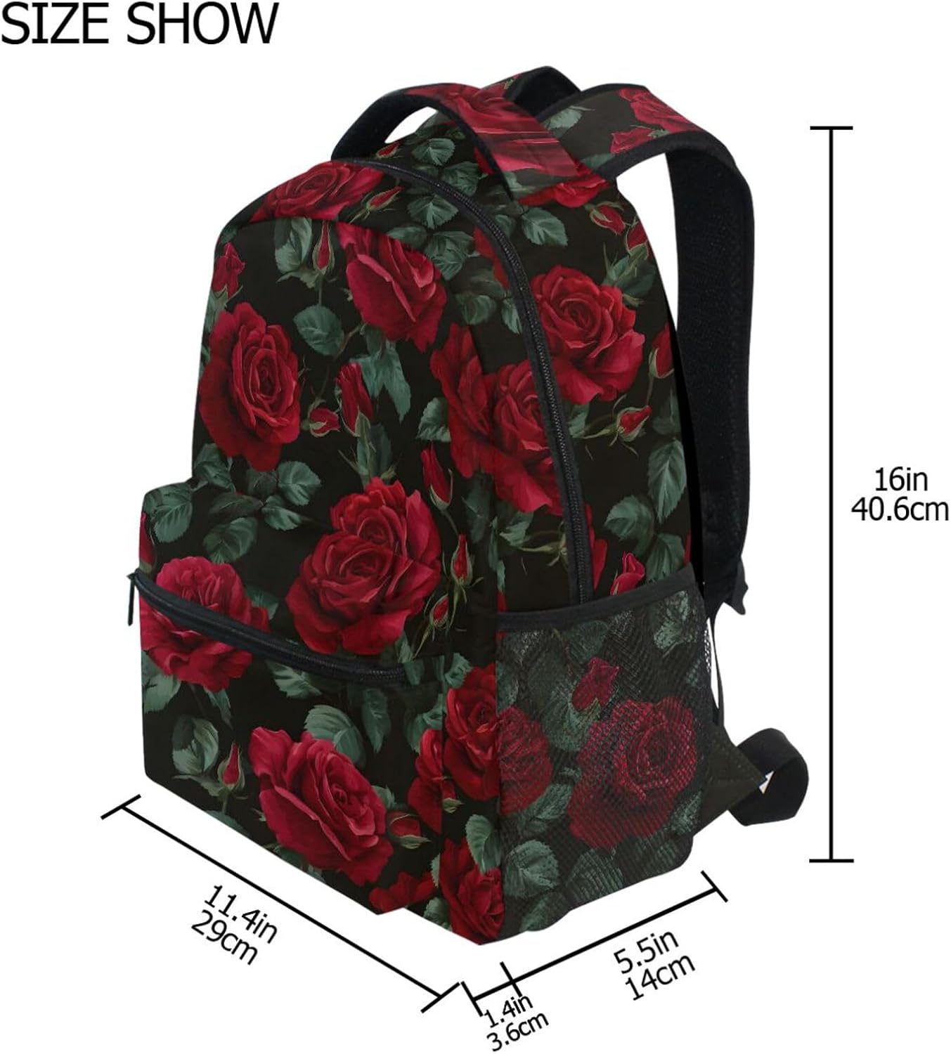 ALAZA Red Rose Flower Floral Large Backpack for Women Girls kids School Personalized Laptop iPad Tablet Travel School Bag with Multiple Pockets
