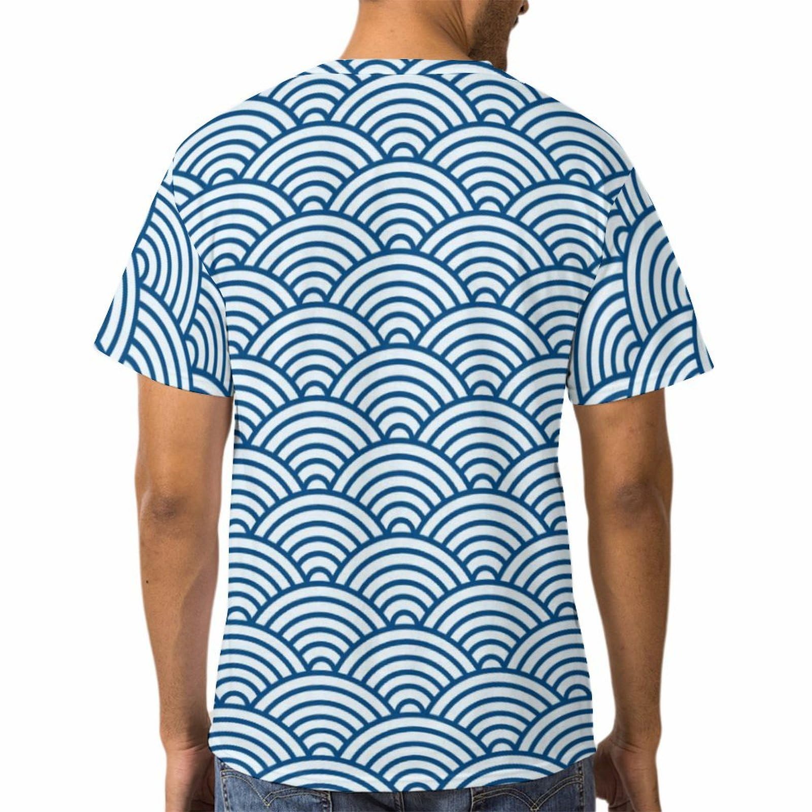 Amazon.co.jp: Tシャツ 半袖 水色 青海波 和柄 ティーシャツ T-shirt