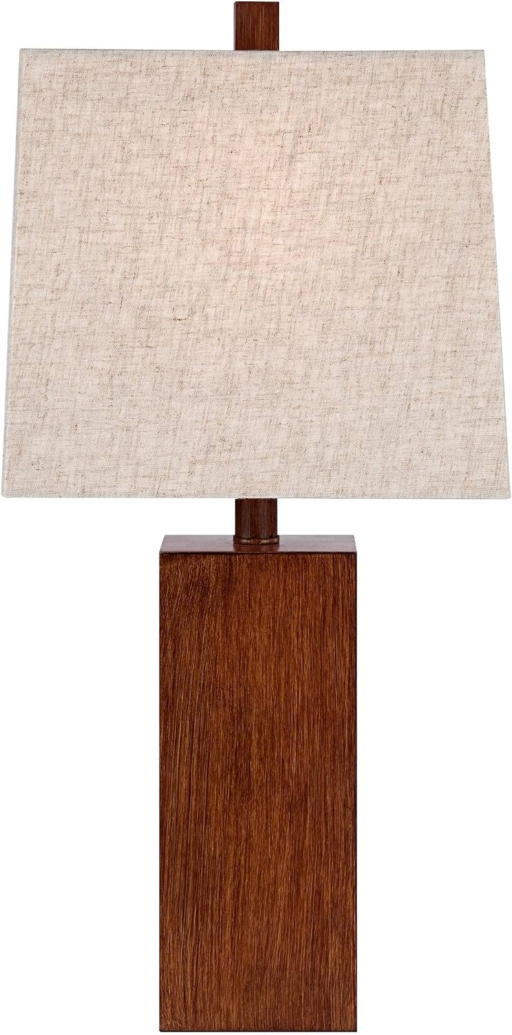 360 Lighting Darryl Modern Accent Table Lamp 23" High Faux Wood Rectangular Block Textured Brown Tan Fabric Shade for Bedroom Living Room House Home Bedside Nightstand Office Entryway Kids
