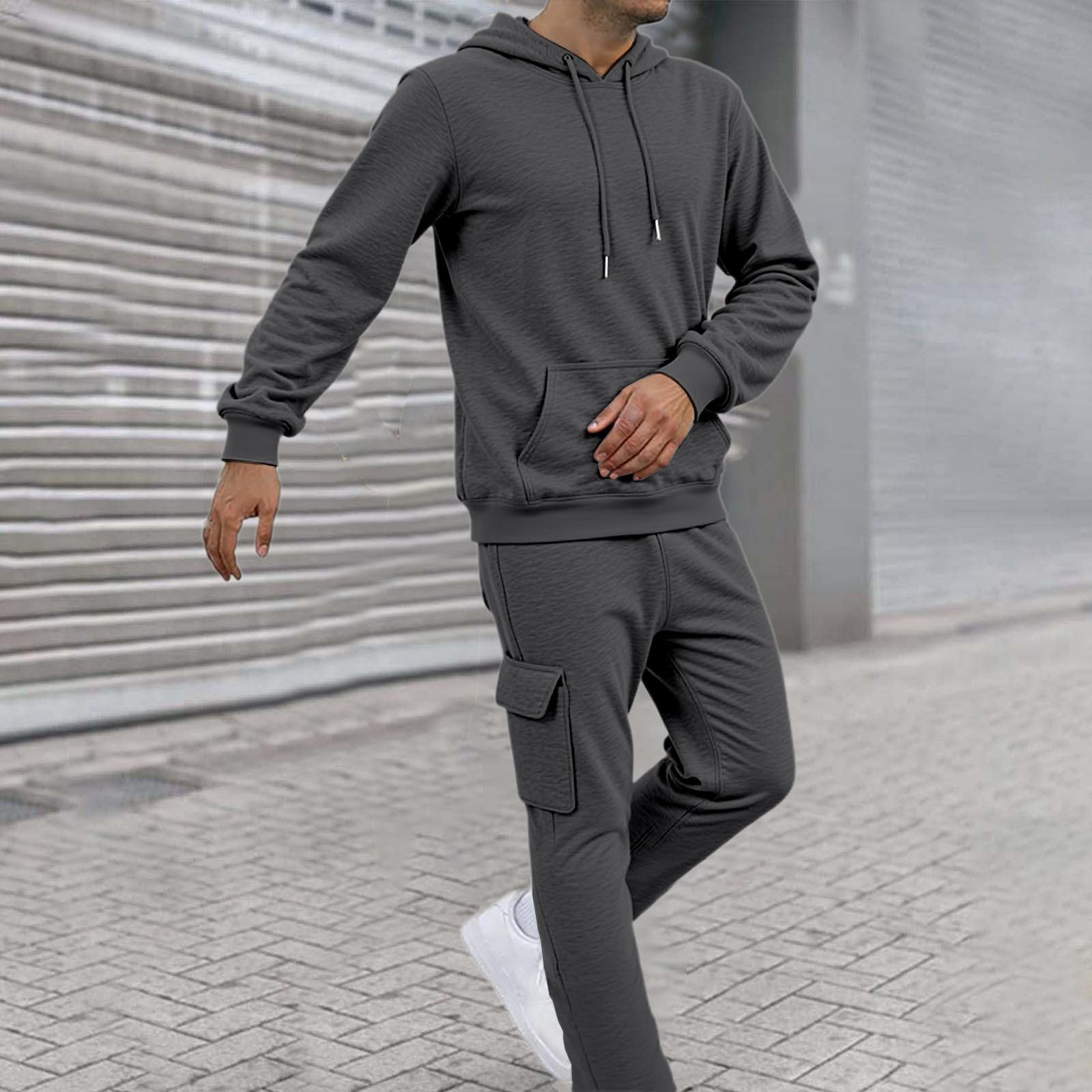 Générique Męski zestaw 2 sztuk bawełniana koszulka spodnie letnie na co dzień lekki oddychający miękki wygodny dres sportowy rekreacyjny strój z okrągłym dekoltem moda A160, Ciemnoszary, L