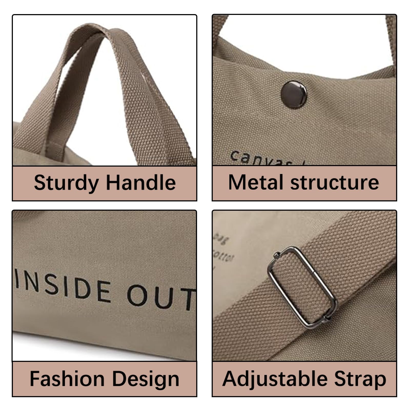 Bolso de mano de lona grande para mujer, bolso de trabajo casual para hombro, bolso cruzado con asa superior, bolsos cruzados, Gris, L 5