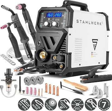 STEELWORKS 6-in-1 Combi CTM-416 Puls Pro Inert Gas Welder - CUT TIG MIG/MAG PULS MMA (E-Hand/ARC) Flux up to 160A Plasma Cutter up to 40A RF Ignition Pulse Function Wire Feed LED Light