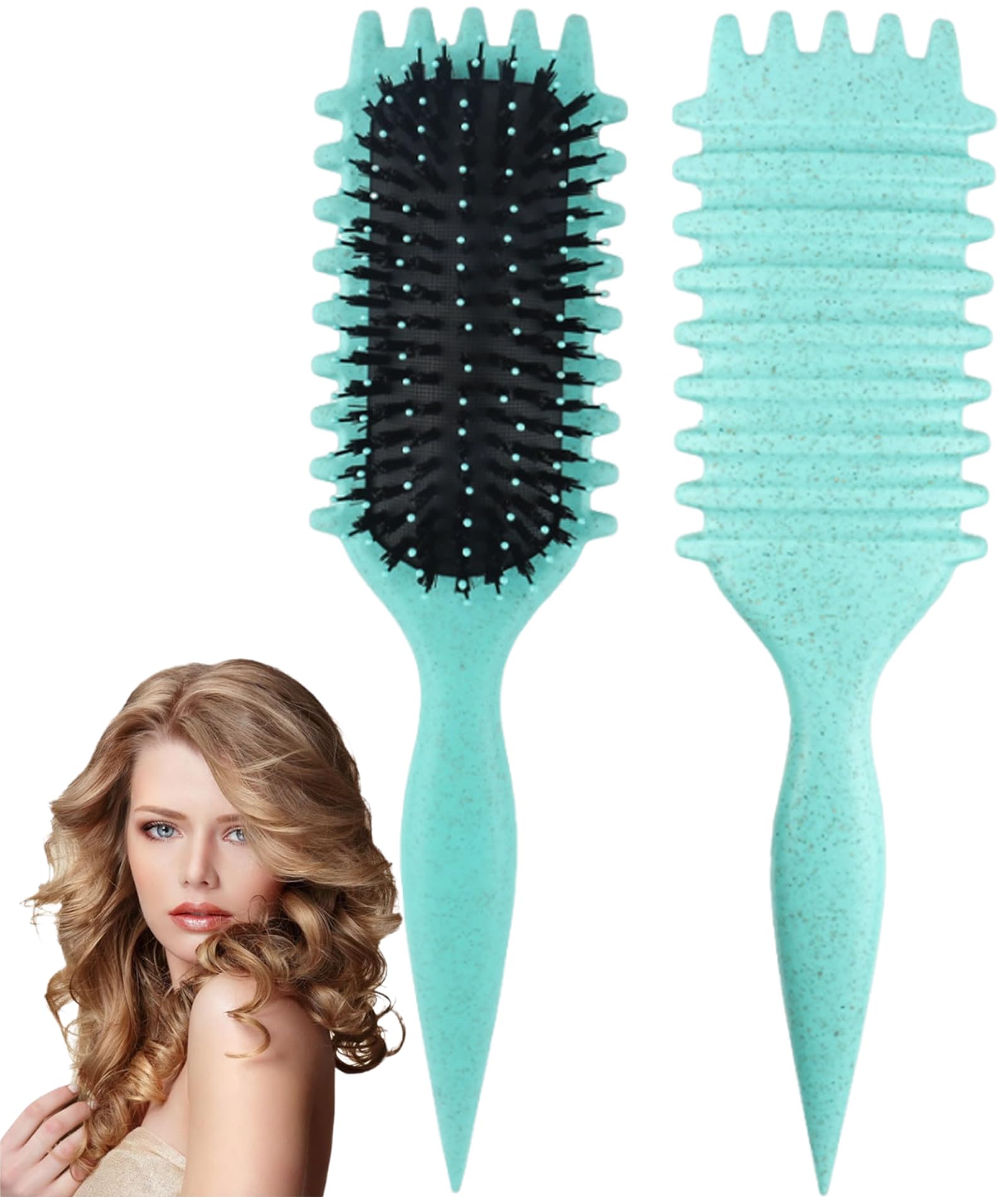 NUDFSY Curly Hair Comb, Curl Defining Brush, Bristle Hair Styling Brush, Detangler For Women, Shaping & Defining Curls (Green)