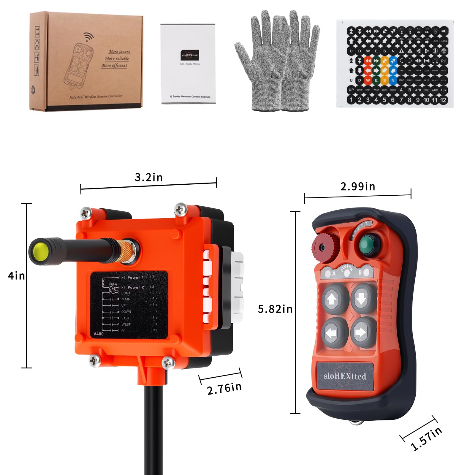 Control remoto industrial inalámbrico de 4 botones para grúa y polipasto eléctrico 12-24V | Señal anti-interferencia estable de largo alcance; carcasa con protección IP65 contra agua, polvo e impactos