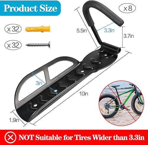 Miniatura 9 de DkOvn Paquete de 1248 soportes de pared para bicicleta, soporte de pared con tornillos, gancho vertical de acero resistente que soporta hasta 66