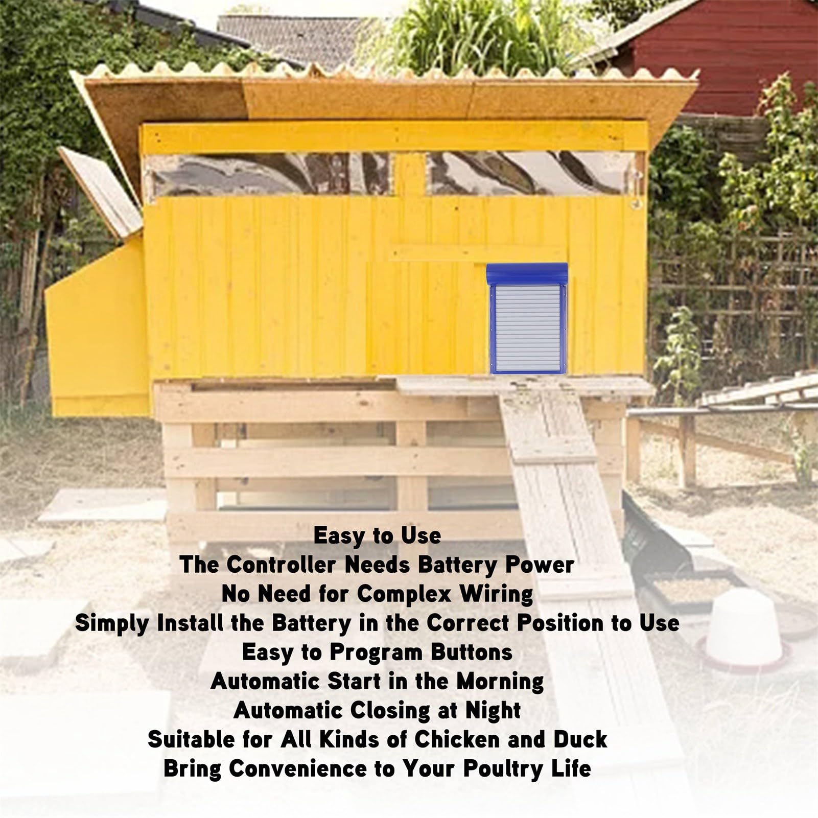 Automatische Hühnerstalltür, Batteriebetriebener Automatischer Hühnerstall-Türöffner mit Timer und LED-Display-Controller, Multi-Modi-Aluminiumtür für Home Farms, Huhn, Ente