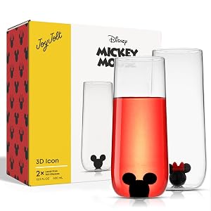 JoyJolt Disney Mickey Mouse Icon Highball Glass 2pc Glass Drinking Glasses 14oz Tall Glasses for Drinks Cocktail Glasses