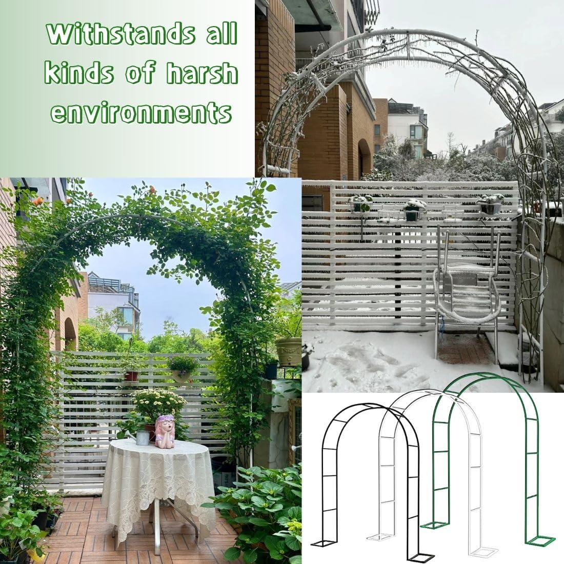 Arco da Giardino con Traliccio in Metallo con Base per Piante rampicanti, Rose, per Interni/Esterni, Facile da Montare, L 80-350 cm X A 200/220/230 cm (Verde, L 180 x A 220 cm)