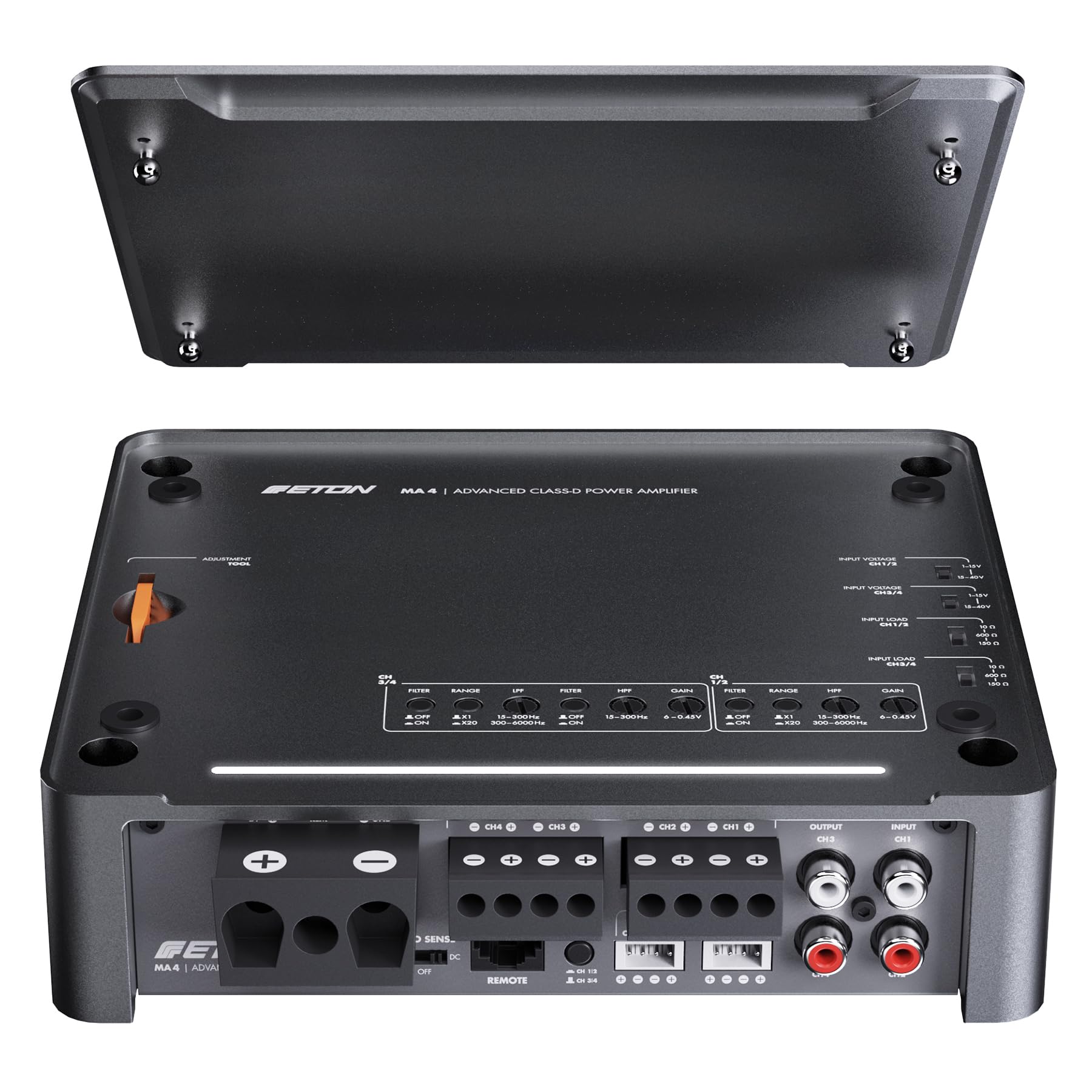 ETON MA 4 – kompakter 4 Kanal Verstärker, leistungsstarke digitale Mini Endstufe für Autos und Reisemobile, Class D Amp mit 4 x 105 W