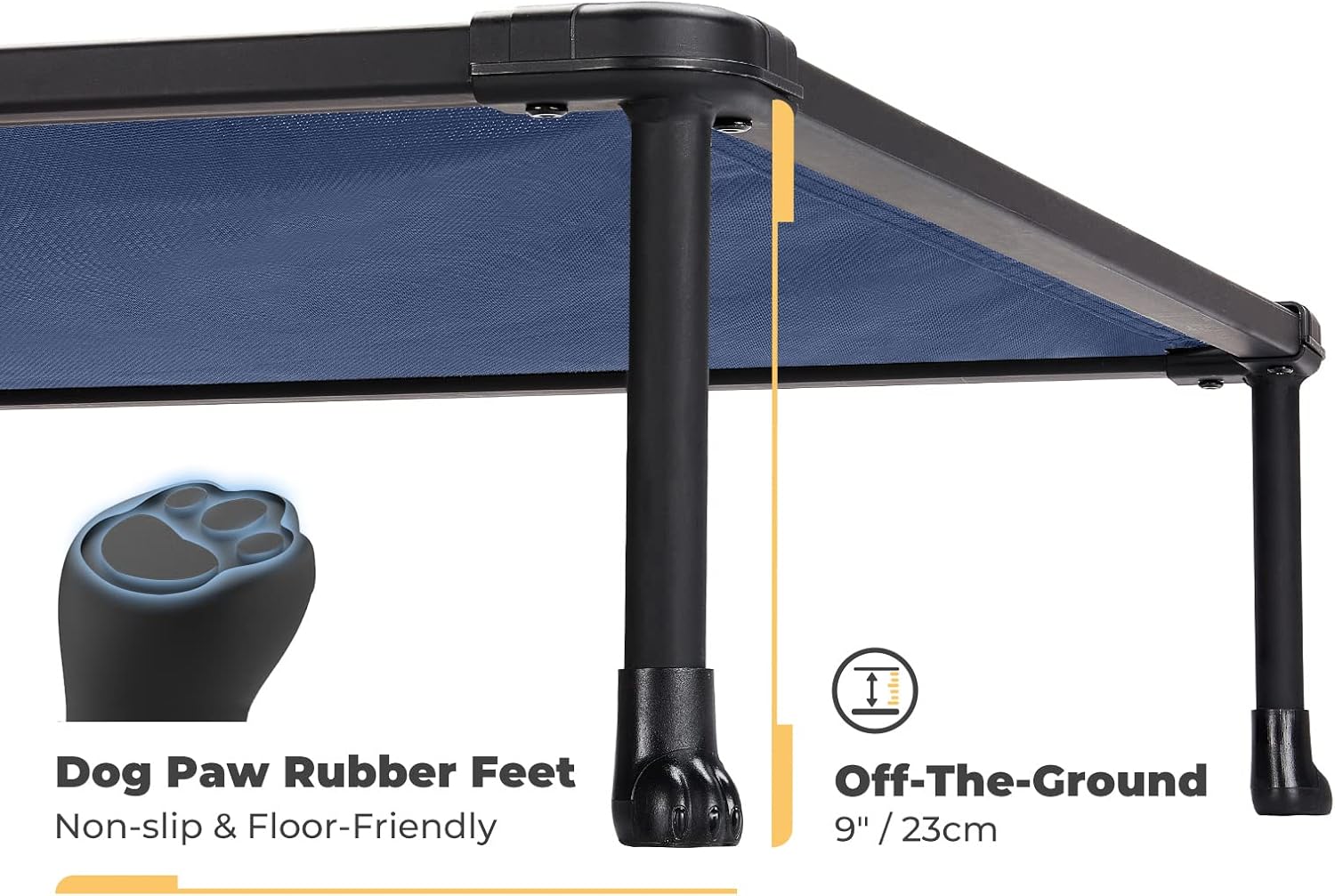 Veehoo Chewproof Elevated Dog Bed - Cooling Raised Pet Cot, Breathable Mesh, Washable & Non-Slip for Large Dogs, Indoor/Outdoor, Blue Mat and Black Frame, 49x33inches (Model CWC2203A03)