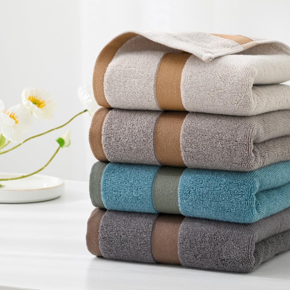 YiLUOMO Blue Hand Towel Set of 2 with Contrast Woven Band Super Soft Highly Absorbent 100% Cotton Quick Dry Decorative Towels for Bathroom Decor 13 x 29 Inch - Image 6