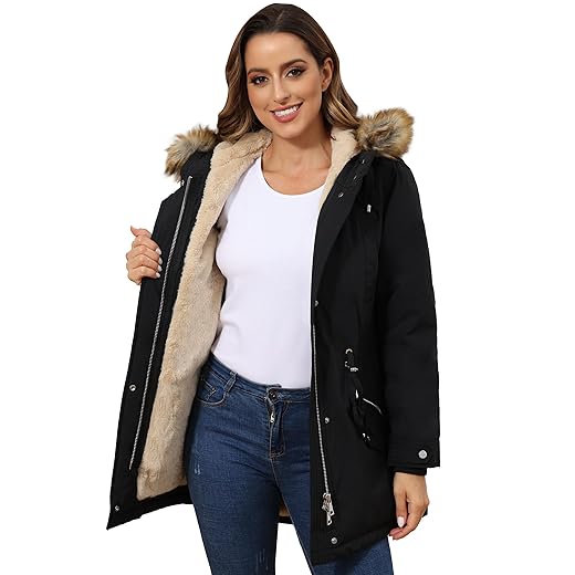 ROYAL MATRIX Women's Winter Coats Fleece Lined Parka Jacket Hooded Long Winter Warm Parka Coat with Pockets
