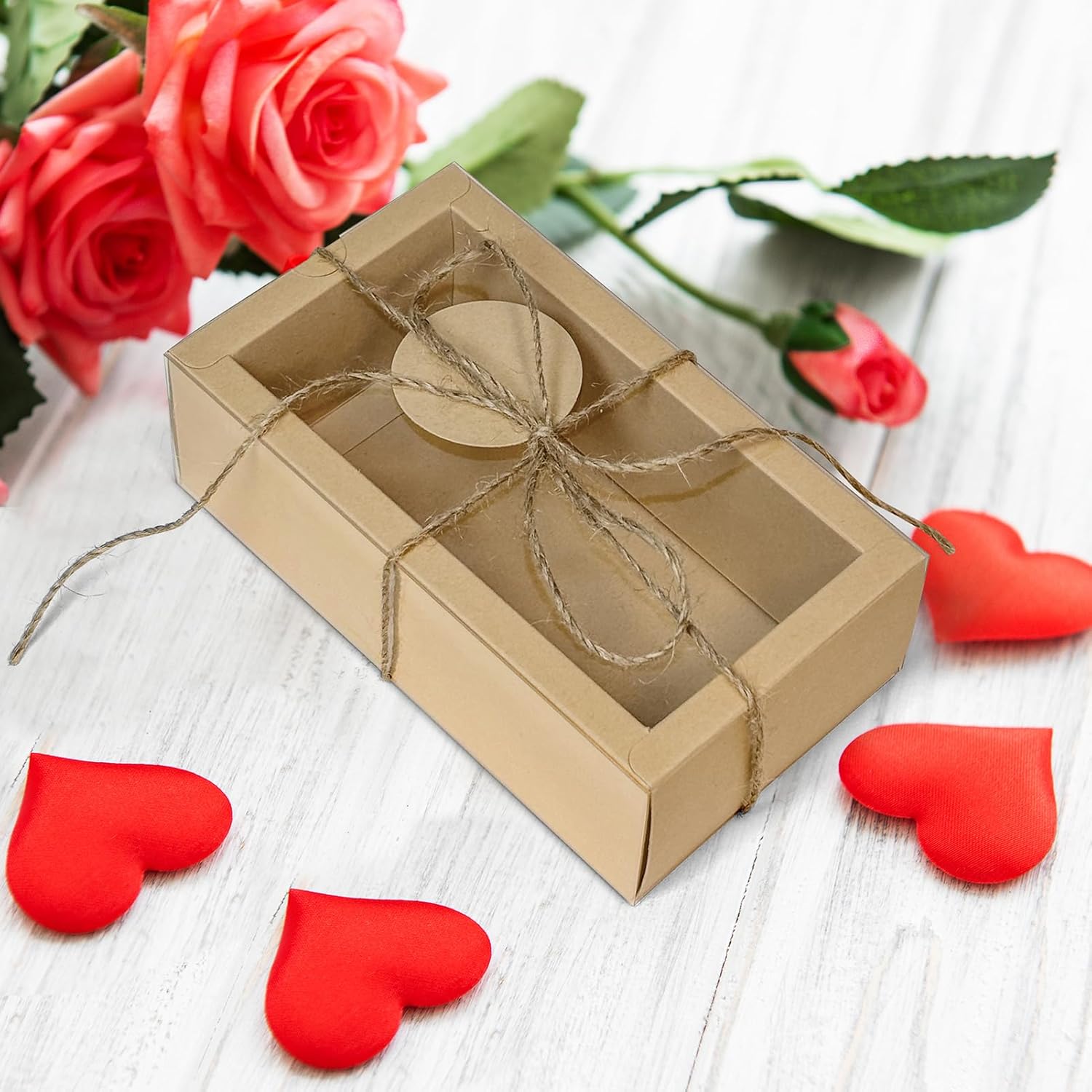 biguphate 30 Kraft Paper Cardboard Boxes Kits, Internal Dimensions 5.5x2.7x2 IN Homemade Soap Box with Blank Tags and Jute String, Small Gift Boxes for Jewelry, Candy, Wrapping Party Favor