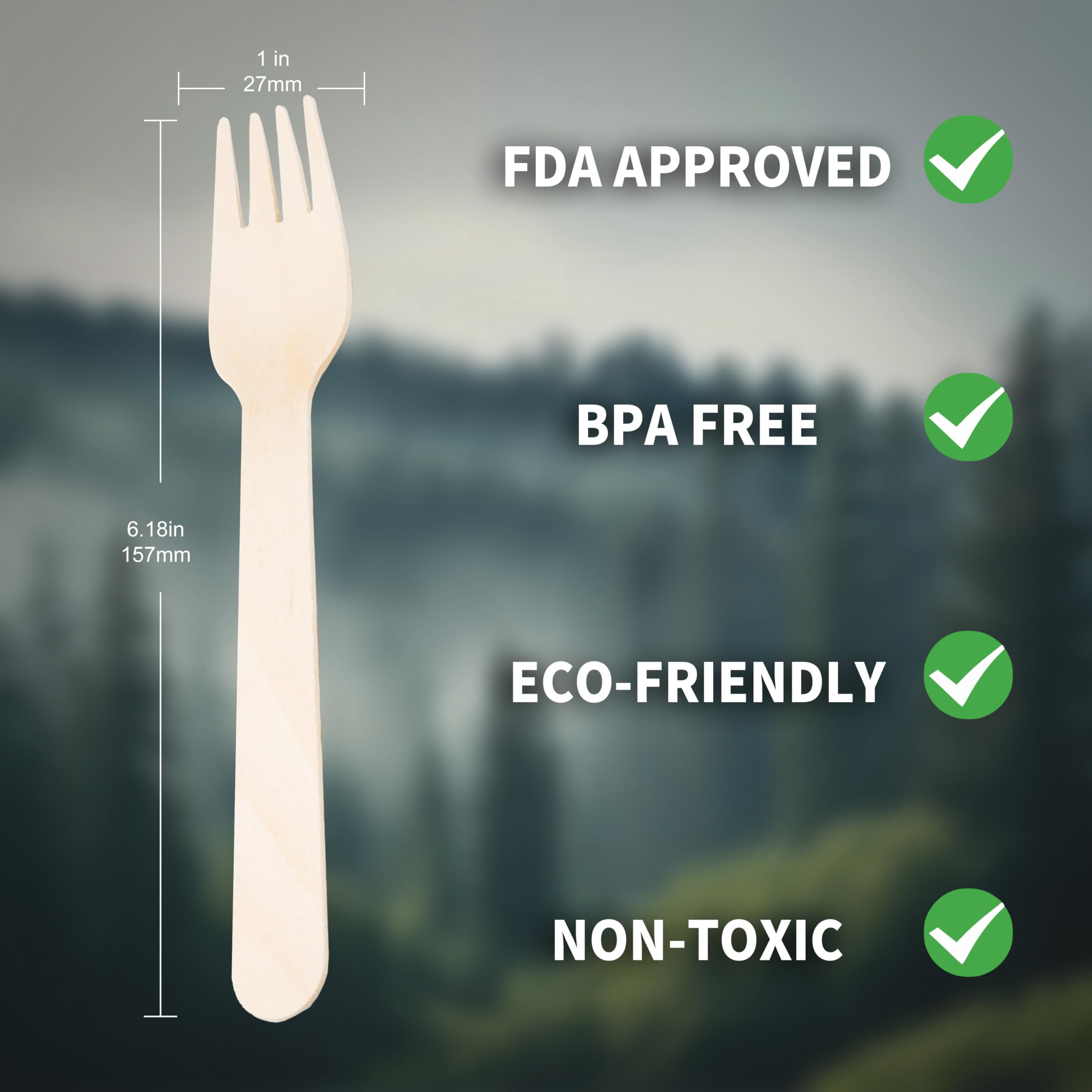 Tenedores de madera desechables, 360 tenedores de madera compostables biodegradables para comer, alternativa ecológica a los utensilios de plástico