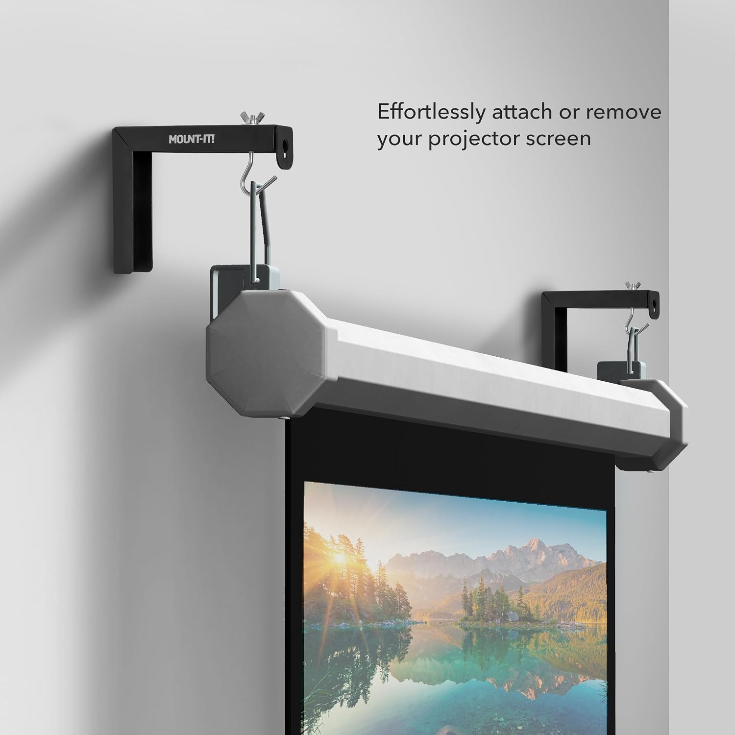 Mount-It! Projector Screen Wall Mount L-Brackets - Wall Hanging Bracket For Home Projector and Movie Screens, 6 inch Adjustable Mounting Hooks for Projection Screen, 1 Pair, Black, 66 Lb Capacity Each image 2