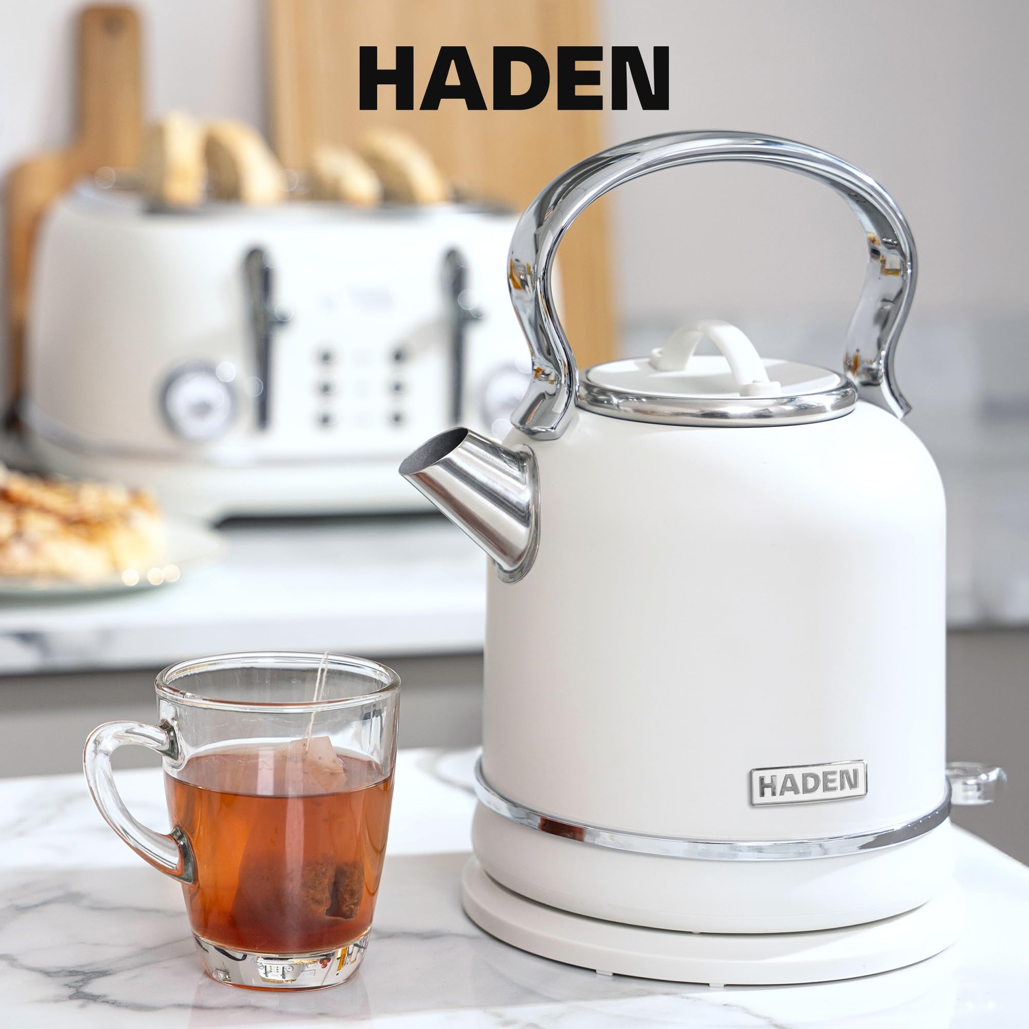 Haden Chelsea 1.7 Liter Electric Water Kettle w/ 360-Degree Base, Ivory & Chrome