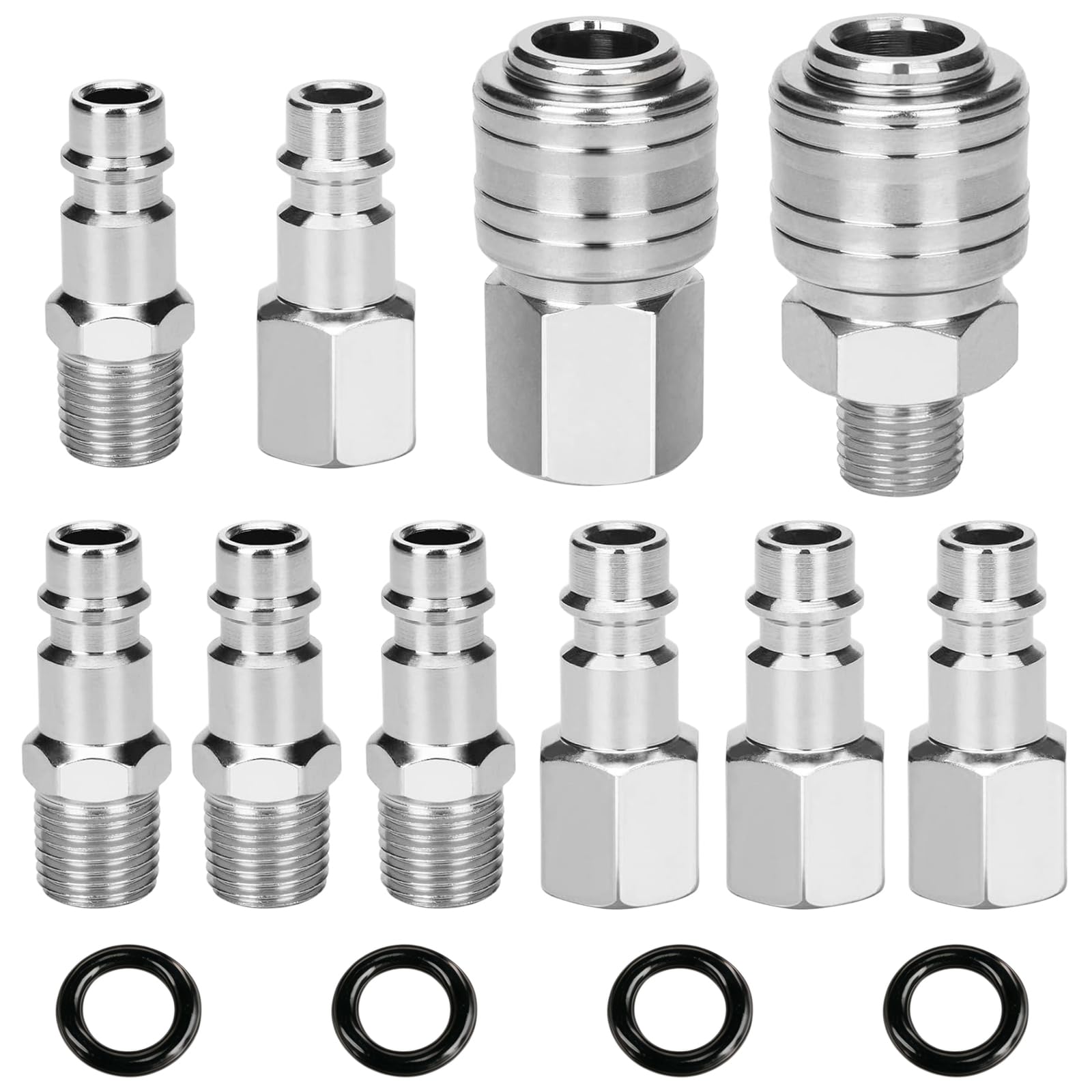 Flintronic 10 Pcs Air Line Connectors, 1/4 Inch BSP Air Line Hose Fittings Connectors, Euro Airline Hose Compressor, Couplings Connector Plug Kit with Male Female Thread Set for Compressor Tools