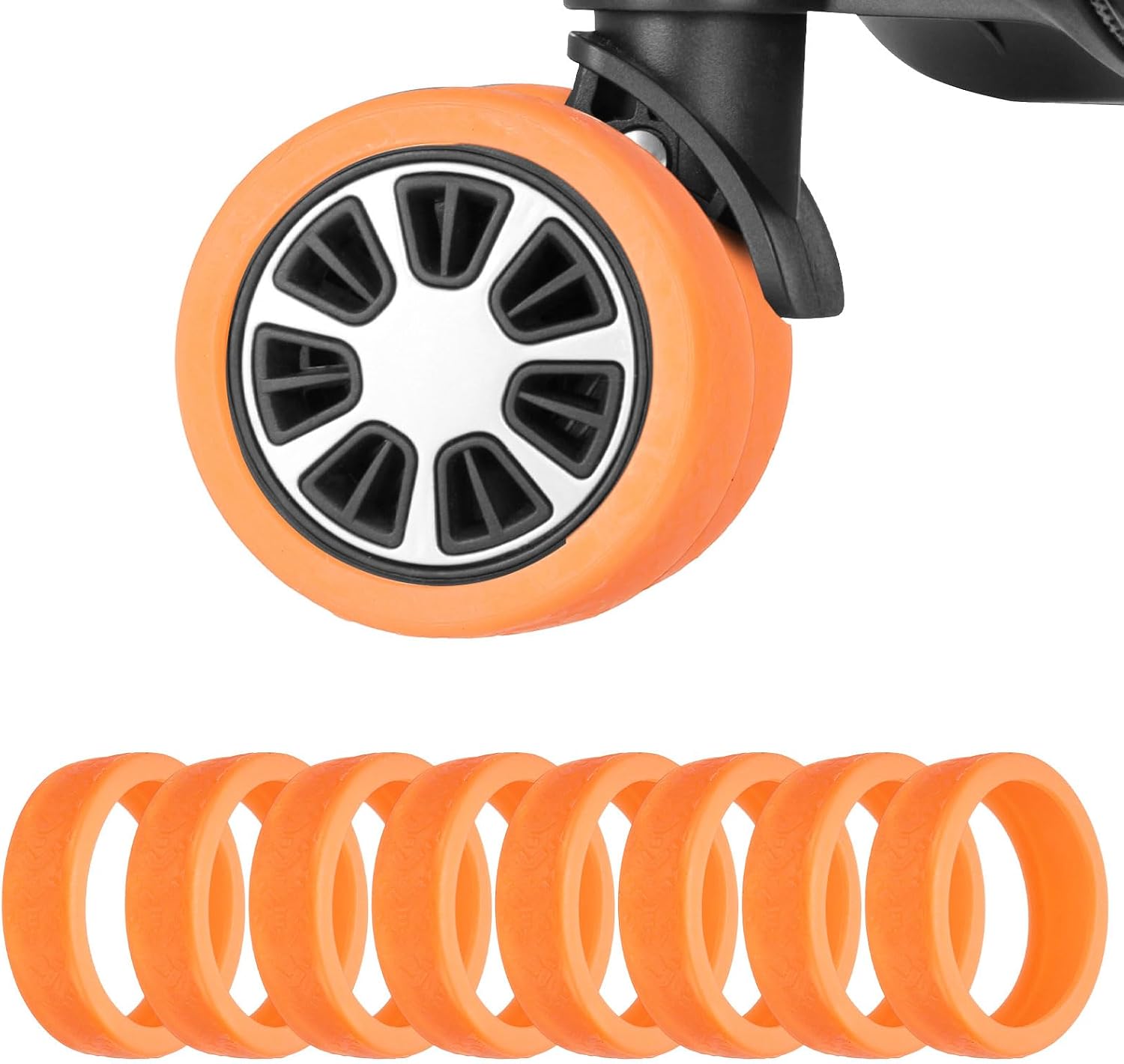 8Pack Luggage Wheel Protection Cover, Wear Resistant Anti Noise Silicone Protector Cover for 1.96-2.95" Spinner Wheel for Suitcases Chair Caster Travel, Orange