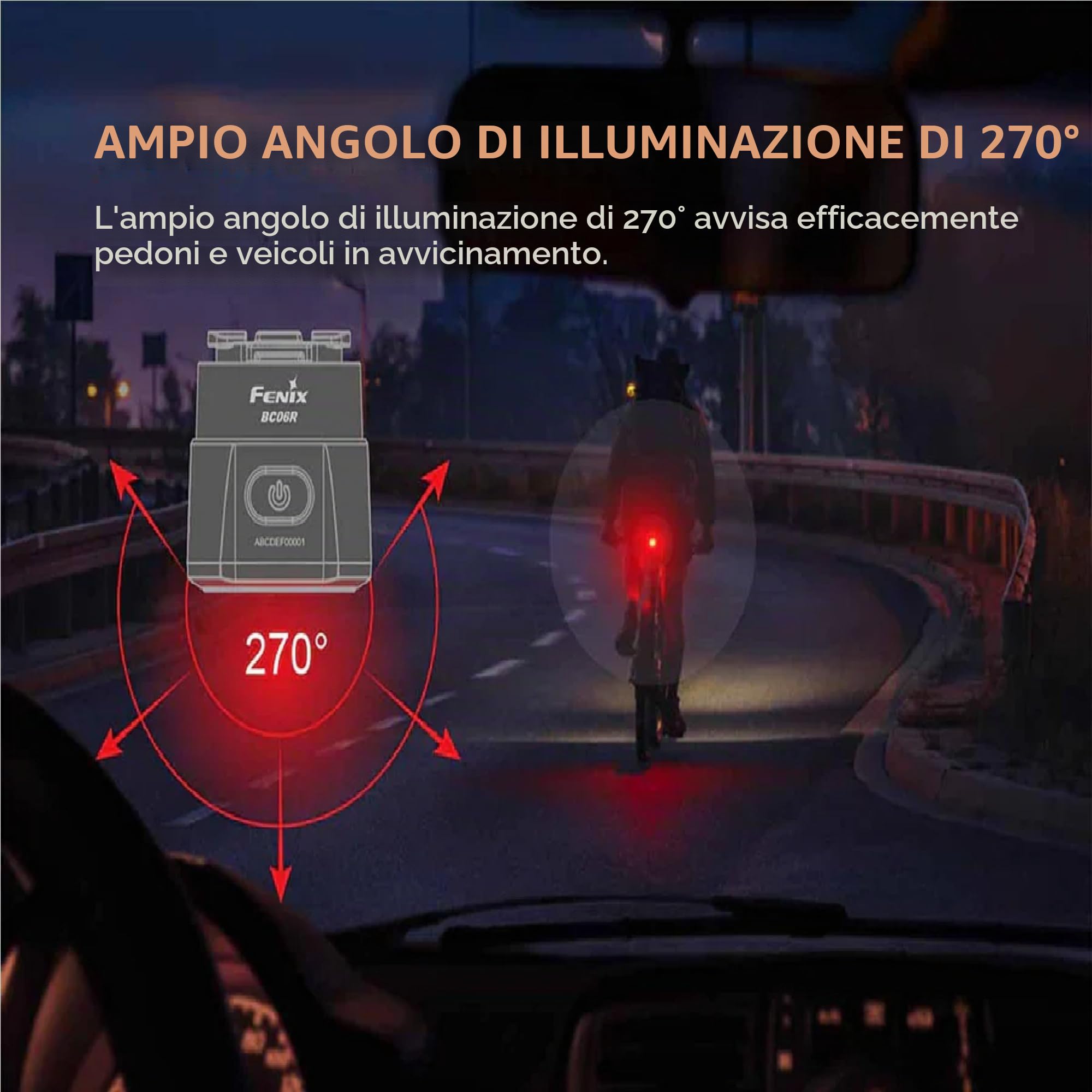 Fenix BC06R - Luce posteriore ricaricabile per bicicletta, 30 lumen, 100 m, 24,5 ore massime, bassa e alta potenza con più modalità di allarme, funzione frenata 90 lumen, IP66