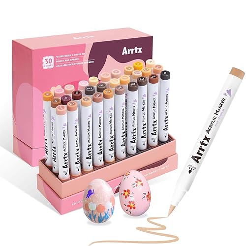 Arrtx 30 Colors Skin Color Acrylic Paint Pens, Skin Tone Paint Markers Paint Pens for Artists Adults Coloring Drawing Brush Tip for Rock Painting, Wood, Canvas, DIY Crafts Making Art Supplies - 30pcs Brush tip Set C