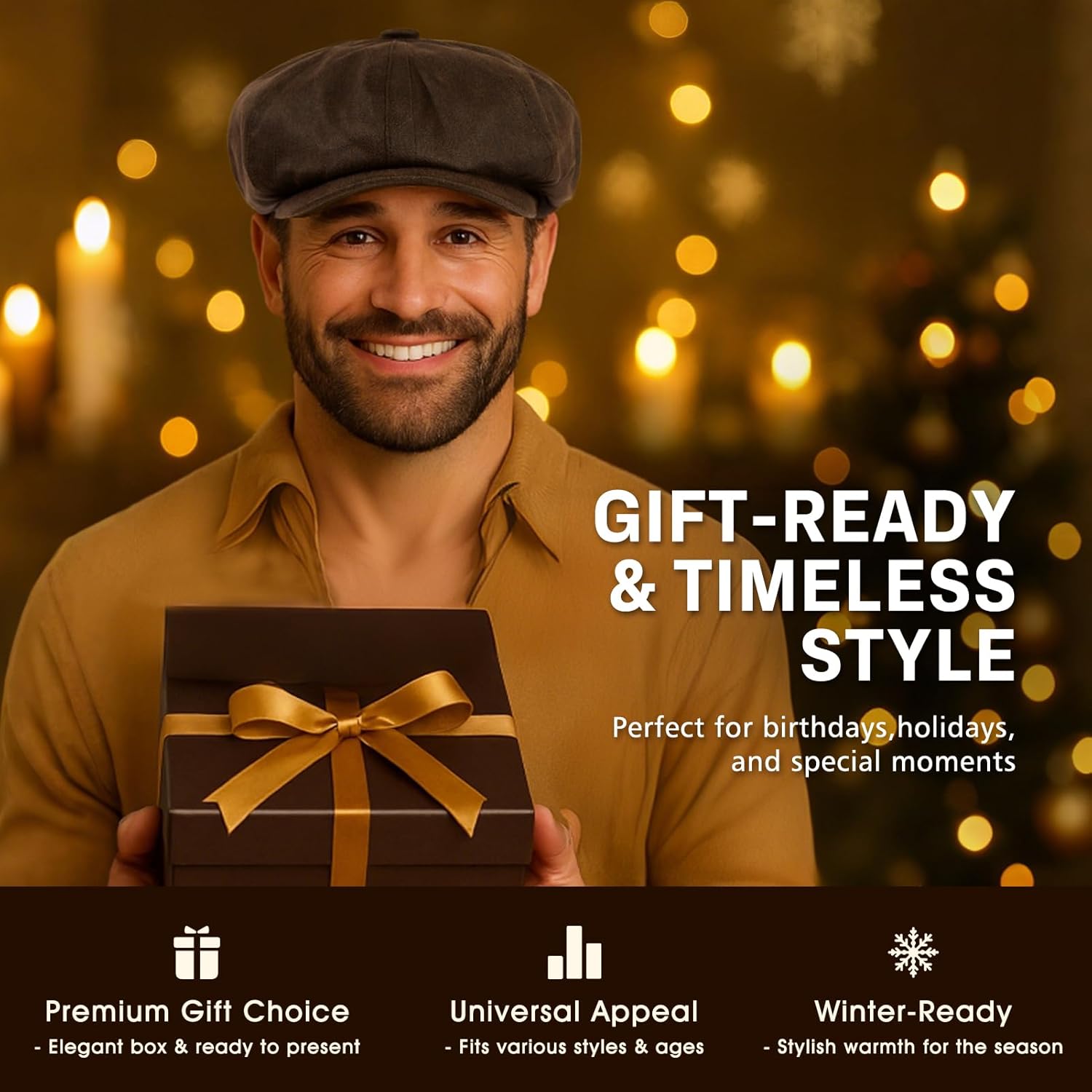 TOP-EX XL/XXLMens Newsboy Flat Cap Waterproof Faux Leather - 8 Panel Gatsby Irish Driving Golf Hat - Image 6