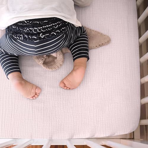 Miniatura 3 de lulumoon Sábanas ajustadas para minicuna de muselina Sábanas ajustadas de algodón suave para colchón de minicuna para niños y niñas, 2 paquetes