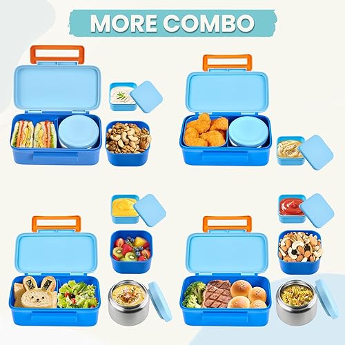 Miniatura 3 de PIQUEBAR Lonchera Bento para niños con bolsa de almuerzo térmica de 8 onzas, con bolsa de almuerzo aislada, botella de agua aislada con popote para