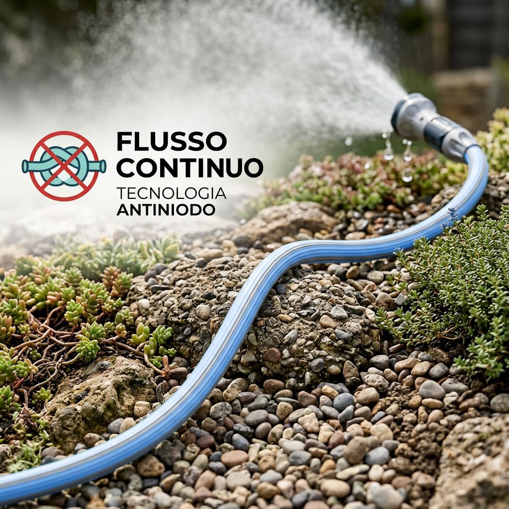 Idroeasy, Tubo Acqua da Giardino Estensibile 10 Metri, Diametro 5/8", Tubo Irrigazione allungabile x3, Anti Nodo e Anti Torsione, Atossico, Design Soft Pastel Blue, Tubo Giardino Made In Italy