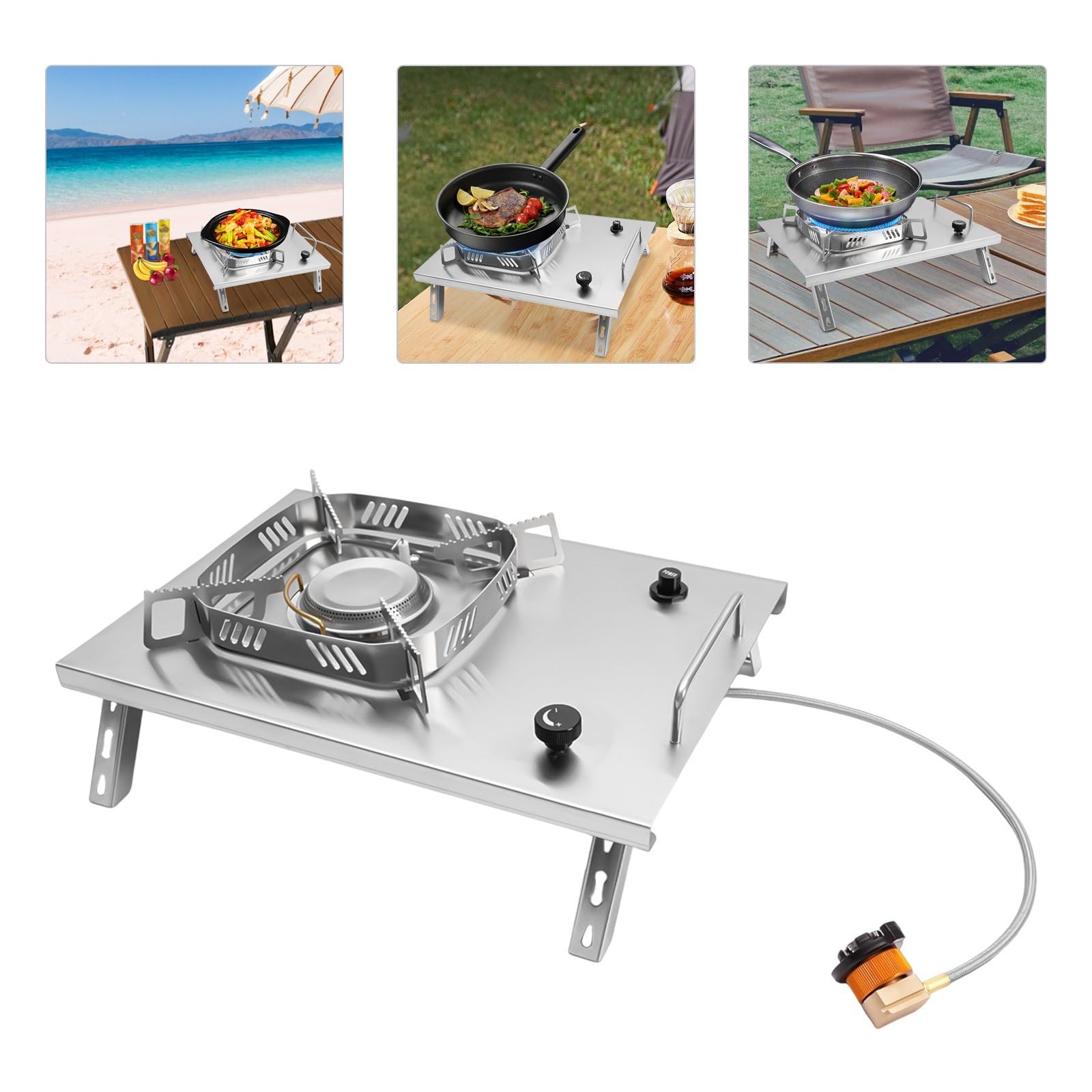 Réchaud à gaz de camping - 2600 W - En acier inoxydable et cuivre - Idéal pour le camping, les barbecues en plein air