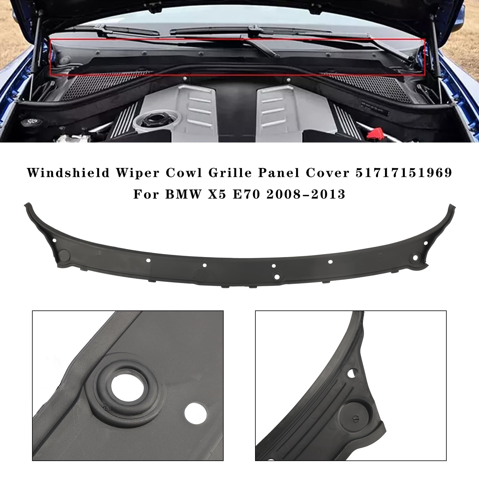 MAD HORNETS Windshield Wiper Cowl Grille Panel Cover 51717151969 For BMW X5 E70 2008-2013