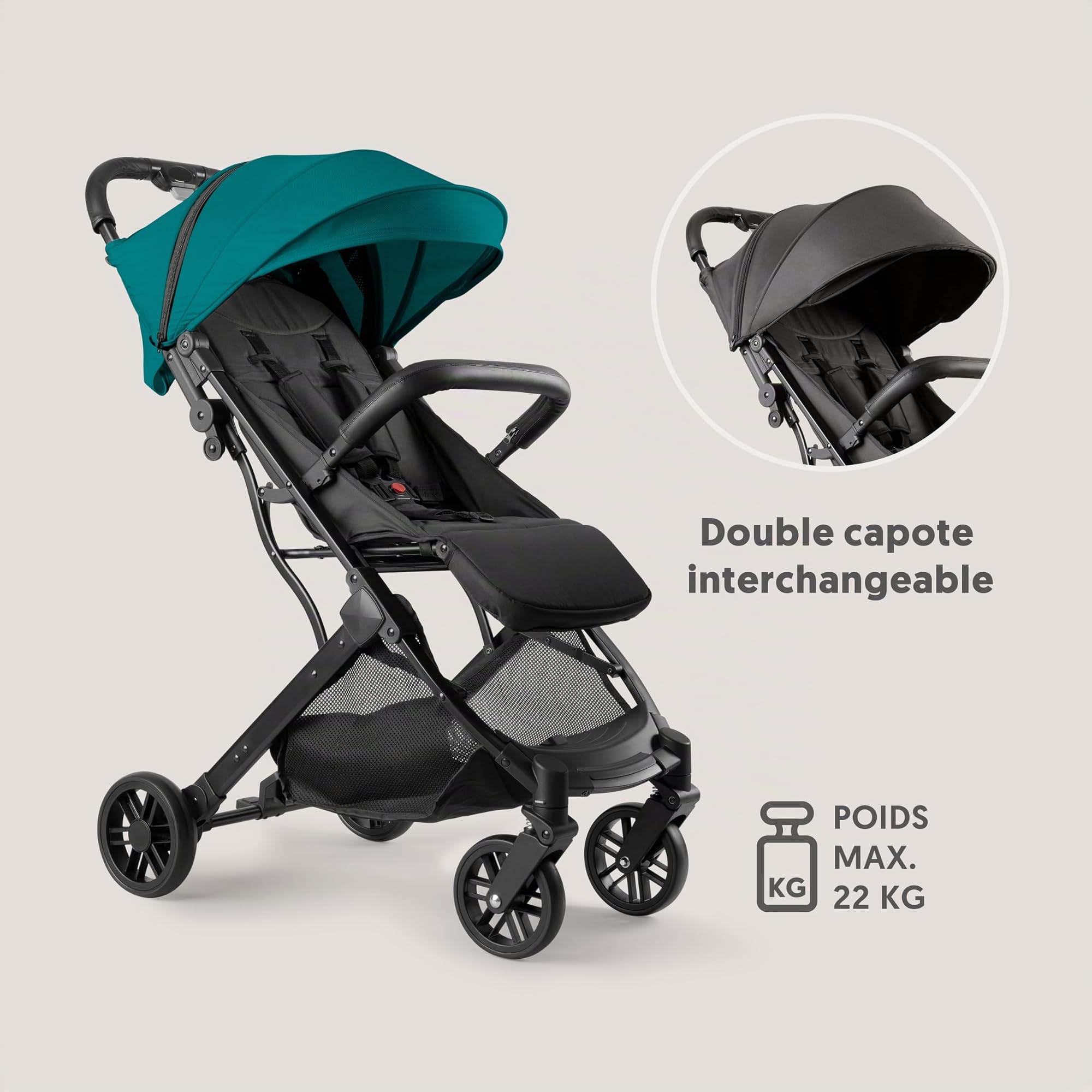 Interbaby Poussette Canne Compacte Légère Cabine Avion 22 kg (Vert) | Poussette pliage une main, cabine avion, capote XXL, dossier inclinable, suspension 4 roues, dès la naissance