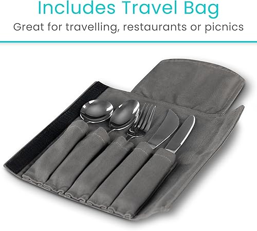 Miniatura 6 de Vive Utensilios con peso (5 piezas)  Juego de cuchara y tenedor Parkinson Plus Cuchillo  Adaptativo, pesado 7 onzas de acero inoxidable de peso para