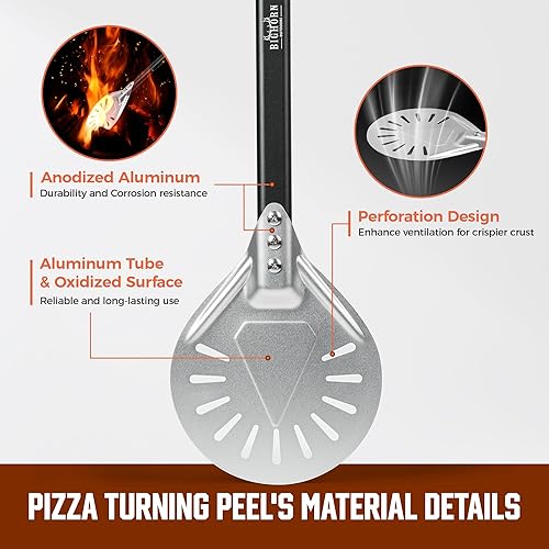Miniatura 2 de BIG HORN OUTDOORS Pela de pizza  Pela de torneado de pizza de 7 pulgadas con aluminio anodizado antiadherente para torneado y horneado sin esfuerzo,