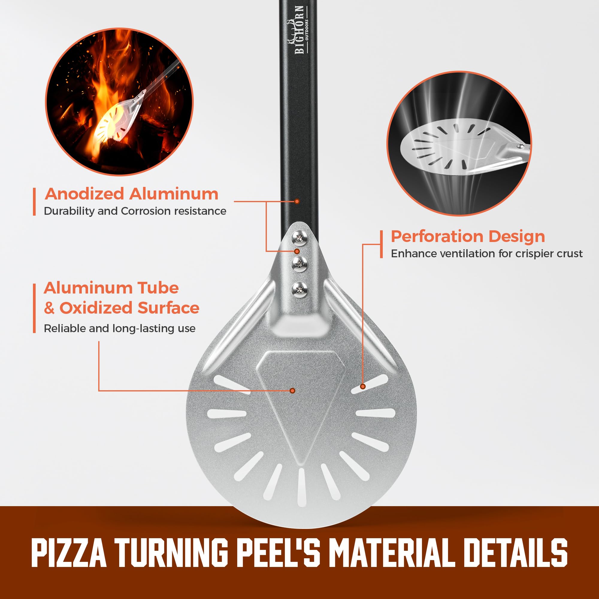 BIG HORN OUTDOORS Pizza Peel - 7-Inch Pizza Turning Peel with Non-Stick Anodized Aluminum for Effortless Pizza Turning&Baked - Perfect Pizza Oven Accessories